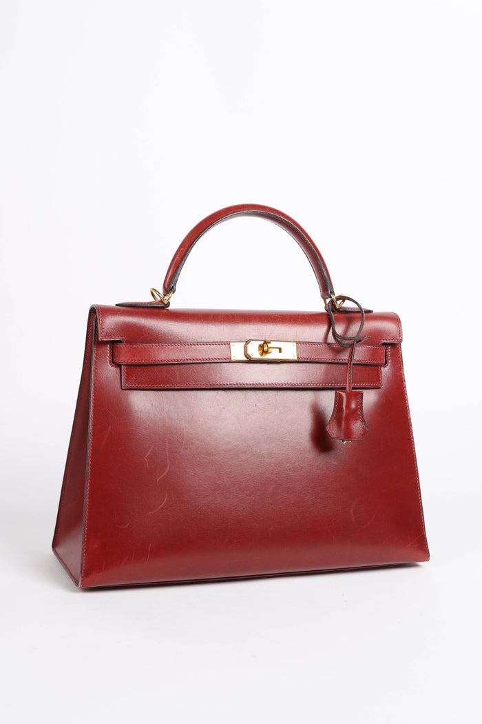 2001 Hermes Kelly 32 Sellier in Rouge H Box Calf Leather with GHW