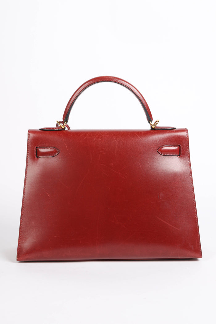 2001 Hermes Kelly 32 Sellier in Rouge H Box Calf Leather with GHW