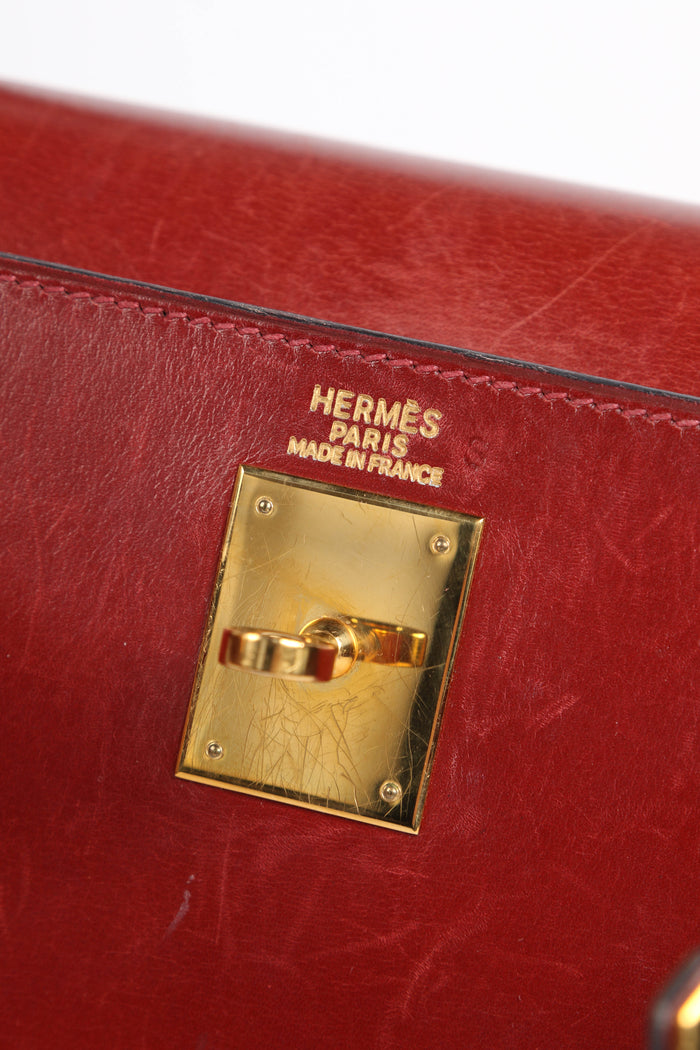 2001 Hermes Kelly 32 Sellier in Rouge H Box Calf Leather with GHW