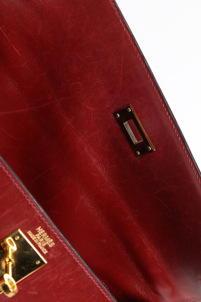 2001 Hermes Kelly 32 Sellier in Rouge H Box Calf Leather with GHW