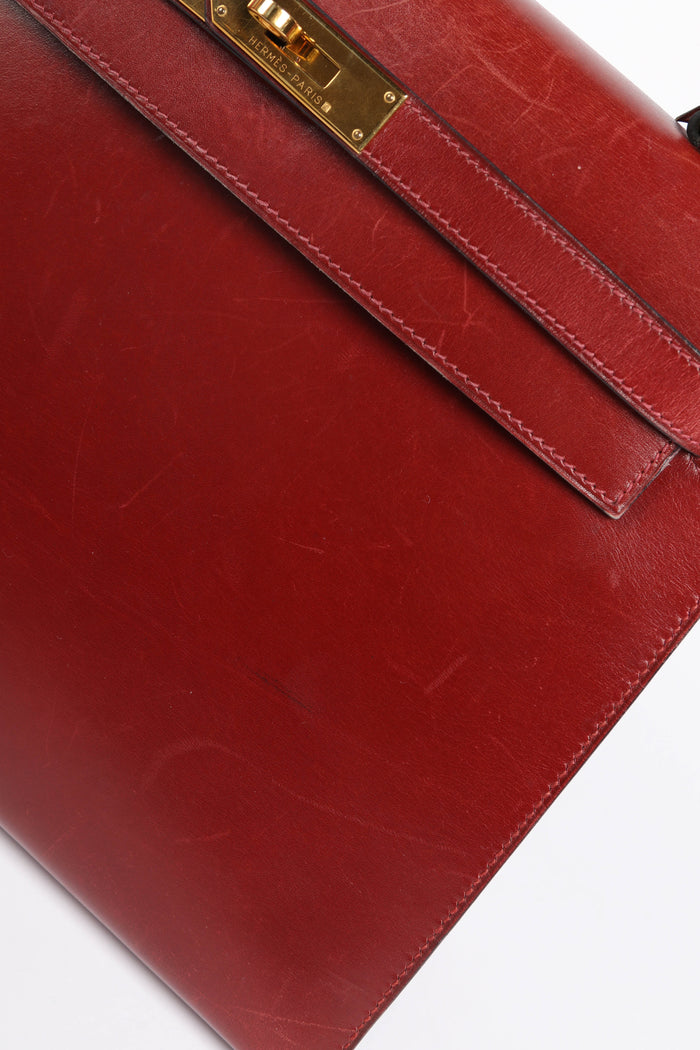 2001 Hermes Kelly 32 Sellier in Rouge H Box Calf Leather with GHW