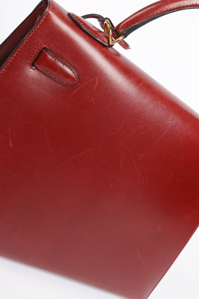2001 Hermes Kelly 32 Sellier in Rouge H Box Calf Leather with GHW