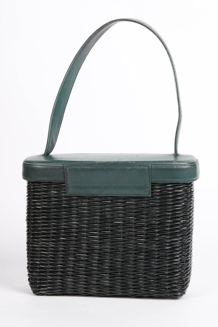 RARE Chanel Green Wicker Basket Small Top Handle Bag