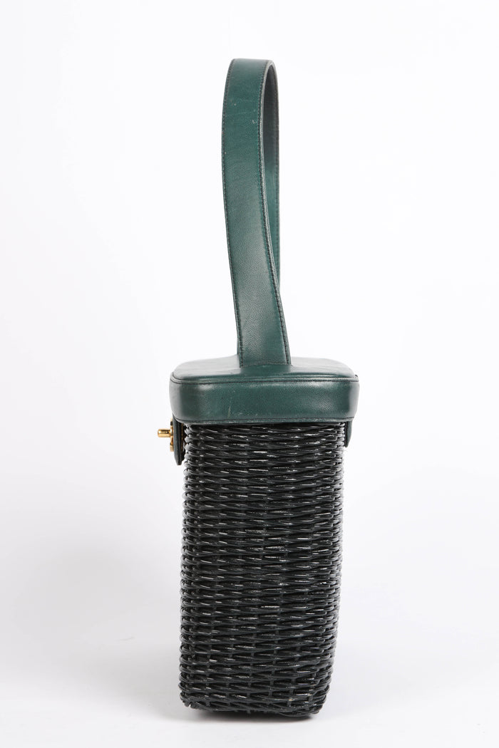 RARE Chanel Green Wicker Basket Small Top Handle Bag