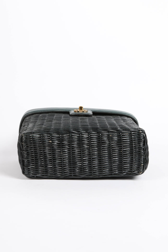 RARE Chanel Green Wicker Basket Small Top Handle Bag