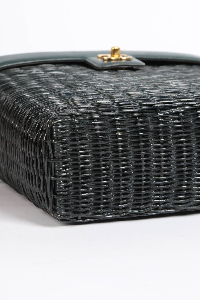 RARE Chanel Green Wicker Basket Small Top Handle Bag