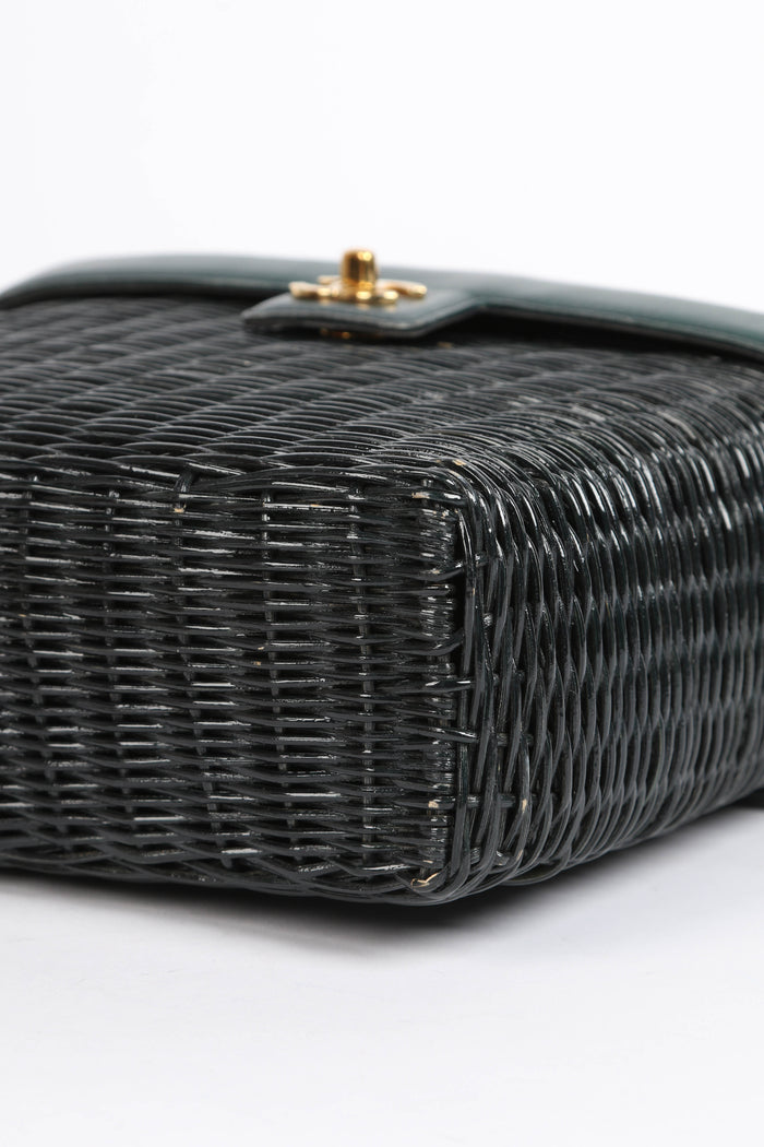RARE Chanel Green Wicker Basket Small Top Handle Bag