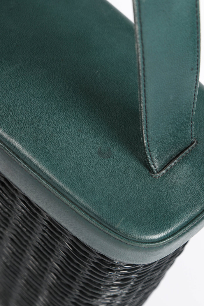 RARE Chanel Green Wicker Basket Small Top Handle Bag