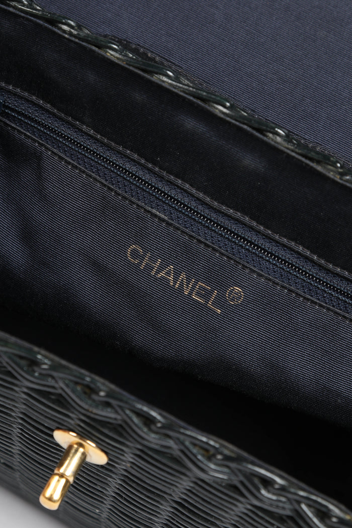 RARE Chanel Green Wicker Basket Small Top Handle Bag