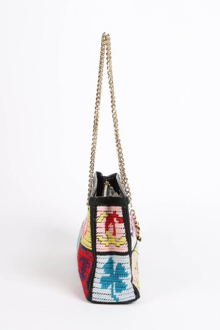 2000s Chanel Embroidered Multicolour Icon Shoulder Bag