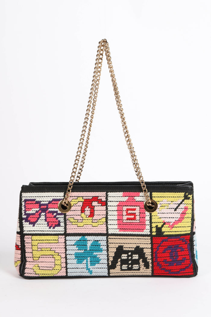 2000s Chanel Embroidered Multicolour Icon Shoulder Bag