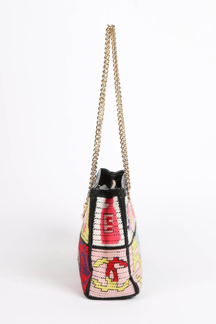 2000s Chanel Embroidered Multicolour Icon Shoulder Bag