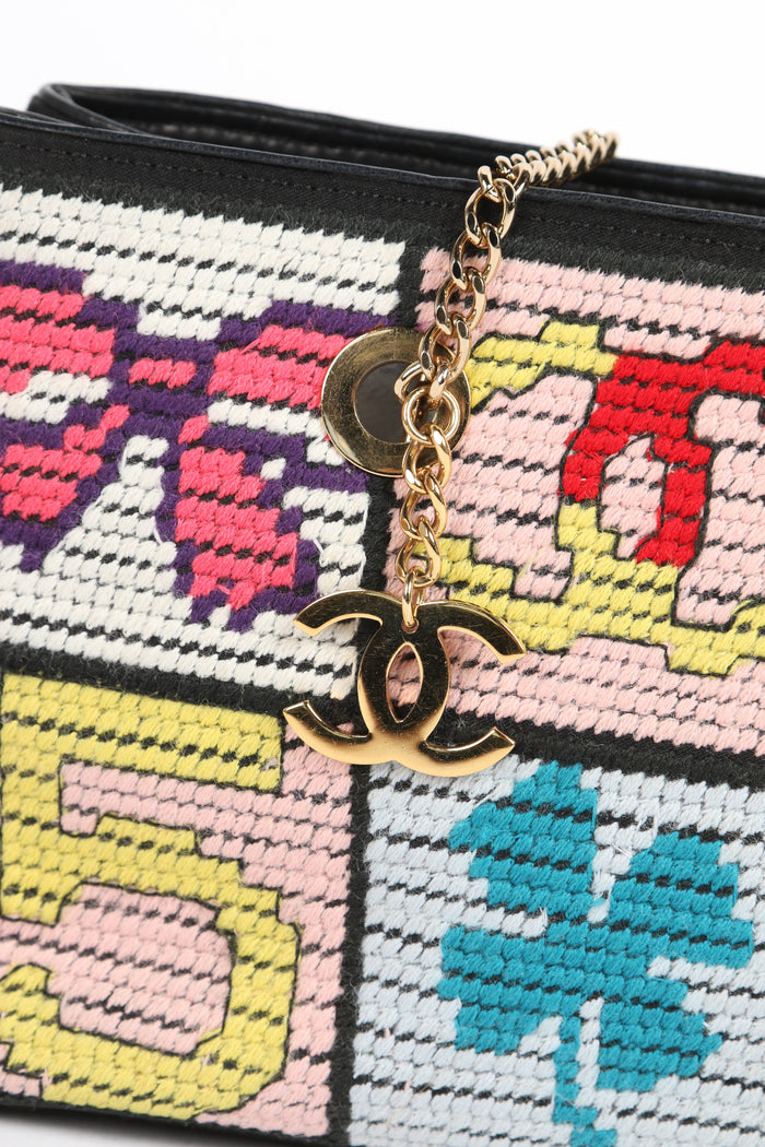 2000s Chanel Embroidered Multicolour Icon Shoulder Bag