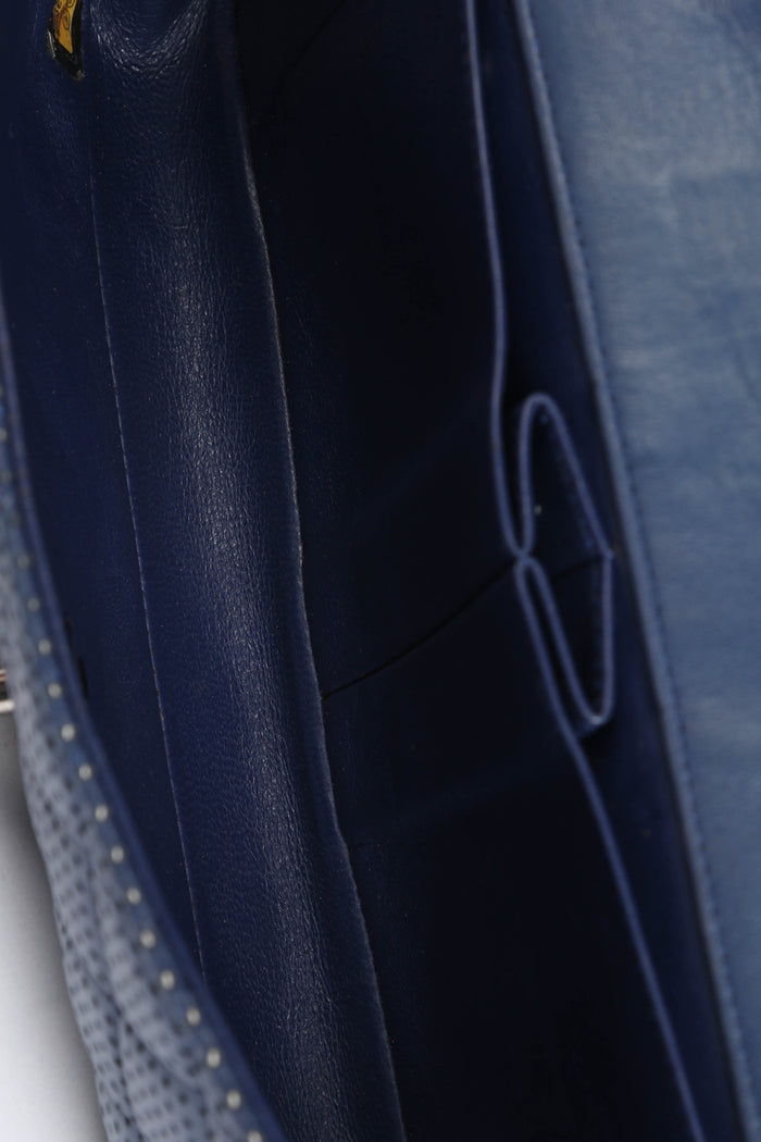 2000s Chanel Blue Perforated Leather East West Single Flap Bag