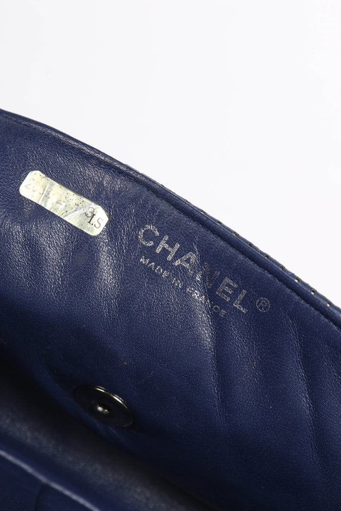2000s Chanel Blue Perforated Leather East West Single Flap Bag