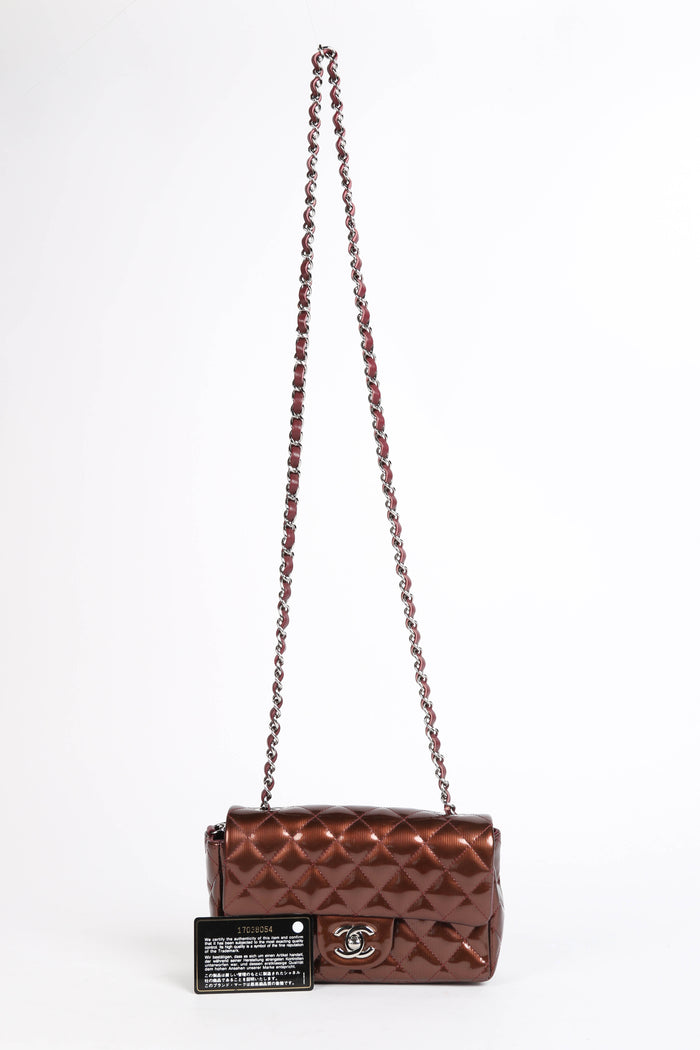 2010s Chanel Burgundy Patent Leather Mini Rectangular Single Flap Bag
