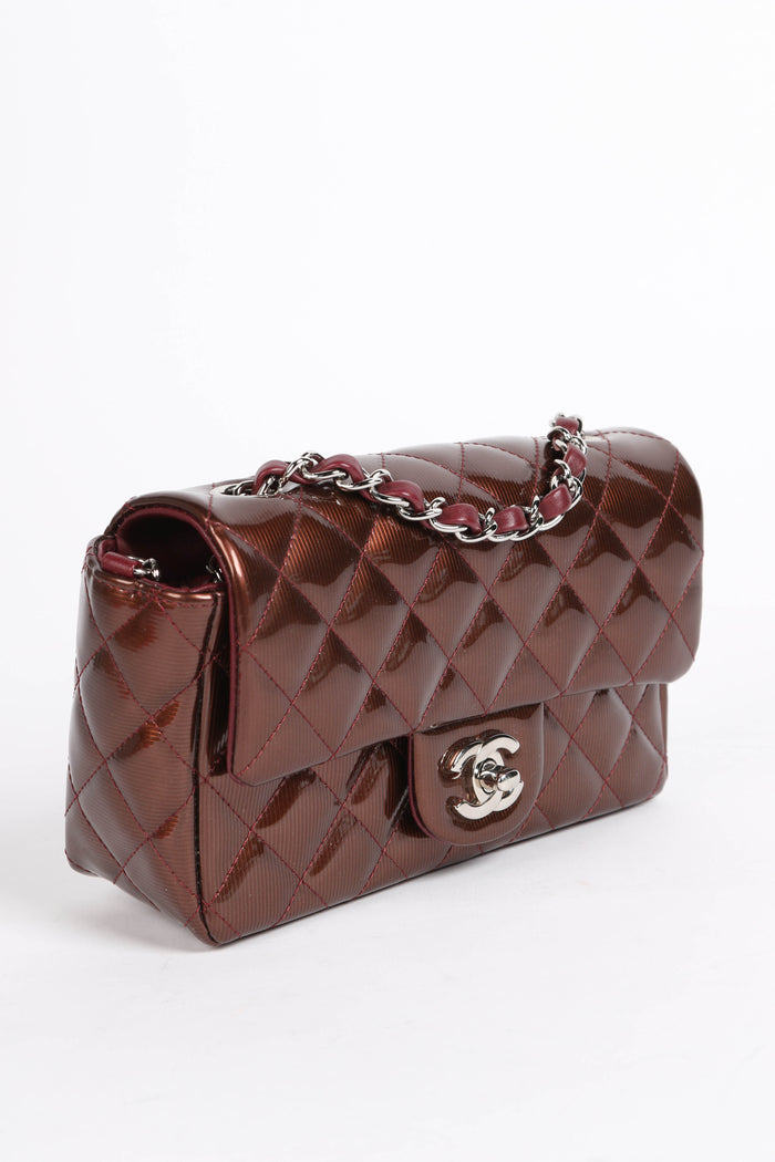 2010s Chanel Burgundy Patent Leather Mini Rectangular Single Flap Bag