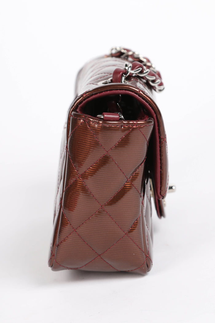 2010s Chanel Burgundy Patent Leather Mini Rectangular Single Flap Bag
