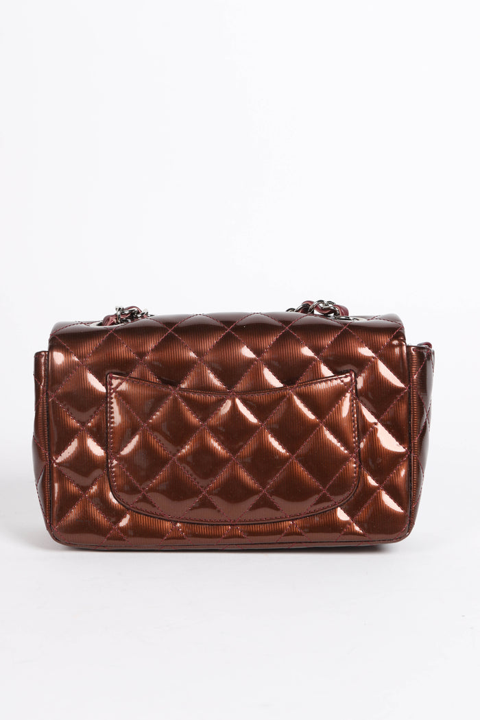 2010s Chanel Burgundy Patent Leather Mini Rectangular Single Flap Bag