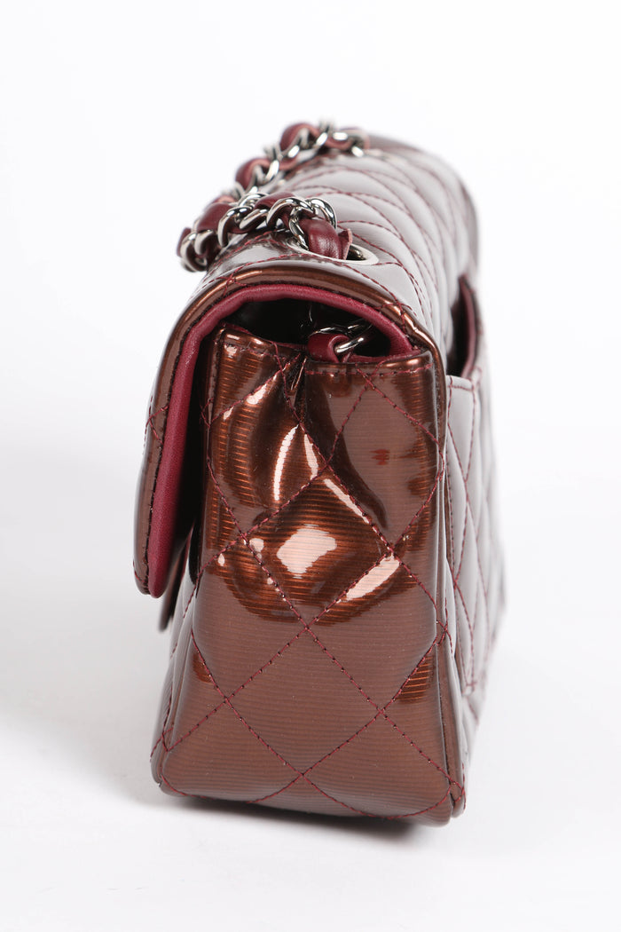 2010s Chanel Burgundy Patent Leather Mini Rectangular Single Flap Bag