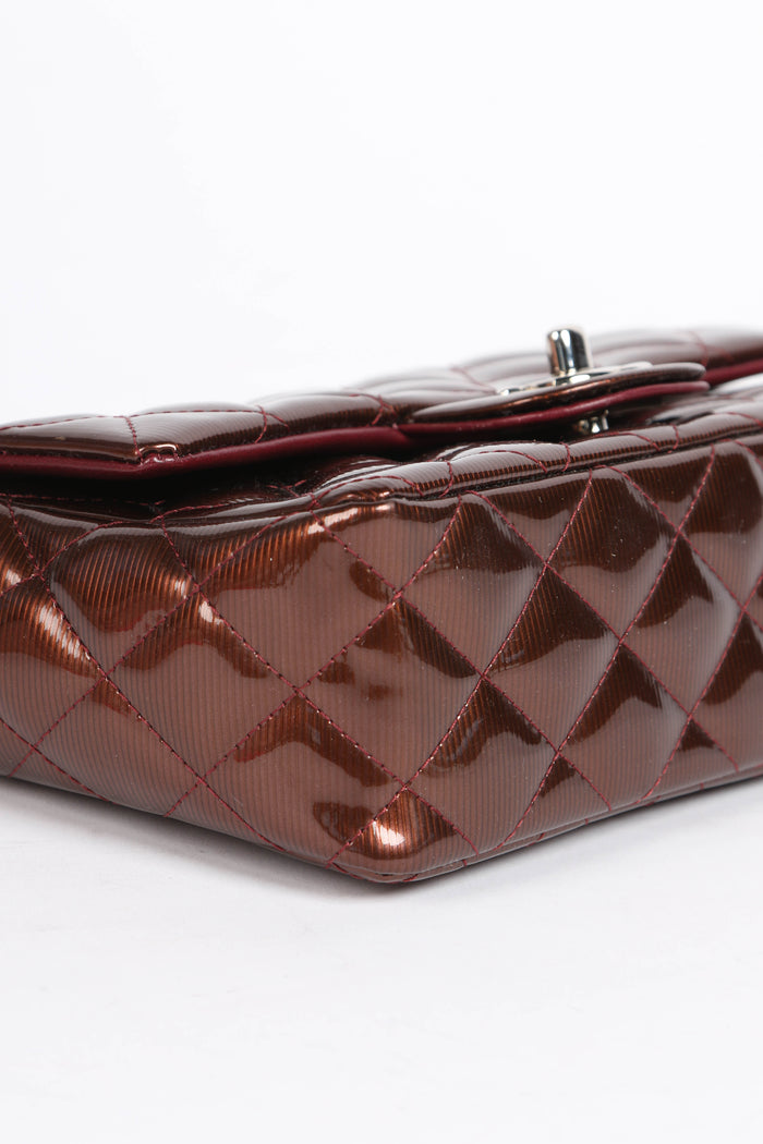2010s Chanel Burgundy Patent Leather Mini Rectangular Single Flap Bag