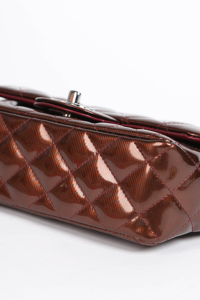 2010s Chanel Burgundy Patent Leather Mini Rectangular Single Flap Bag