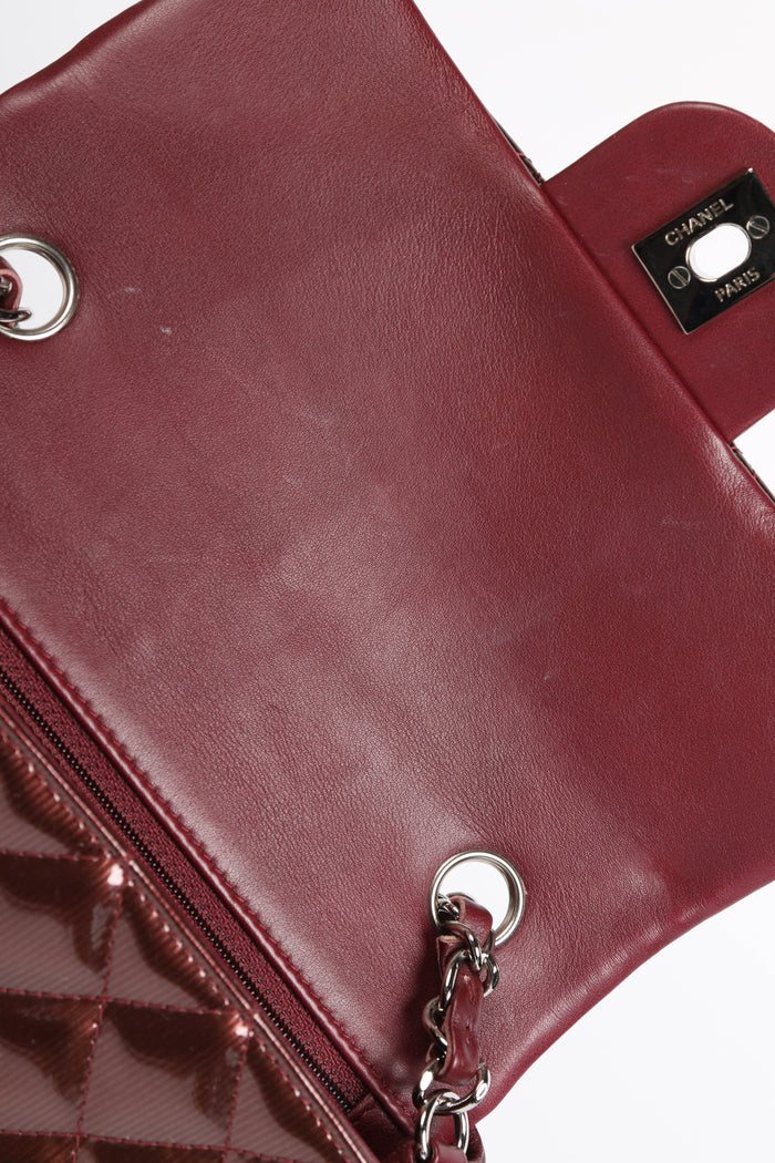 2010s Chanel Burgundy Patent Leather Mini Rectangular Single Flap Bag