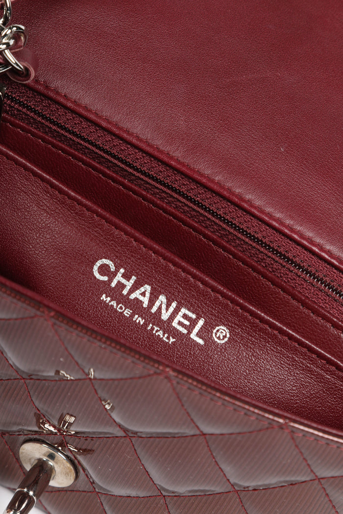 2010s Chanel Burgundy Patent Leather Mini Rectangular Single Flap Bag