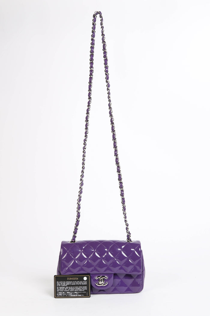 2010s Chanel Purple Patent Leather Mini Rectangular Single Flap Bag