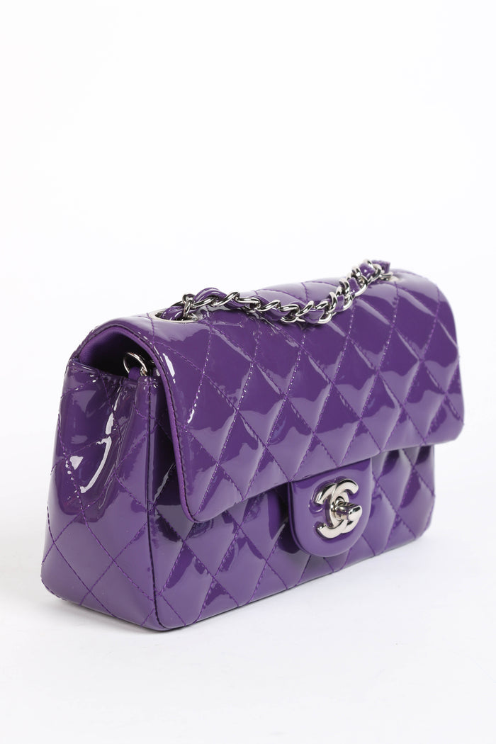 2010s Chanel Purple Patent Leather Mini Rectangular Single Flap Bag