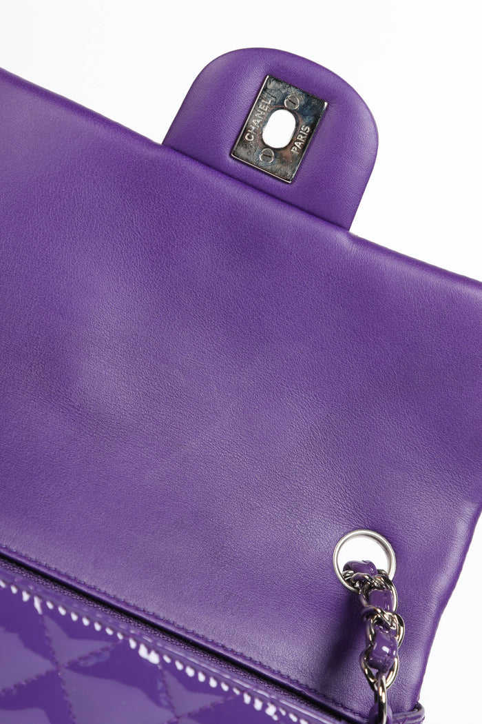 2010s Chanel Purple Patent Leather Mini Rectangular Single Flap Bag