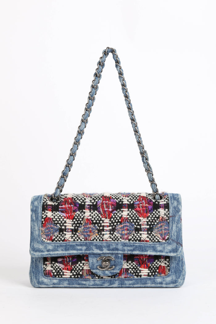 2010s Chanel Denim and Tweed Medium Double Flap Bag