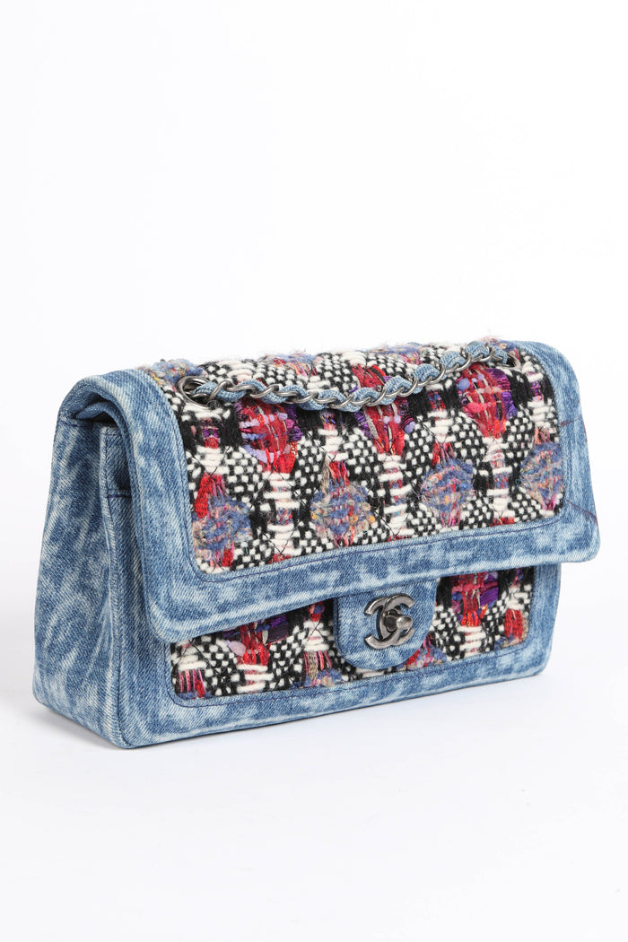 2010s Chanel Denim and Tweed Medium Double Flap Bag