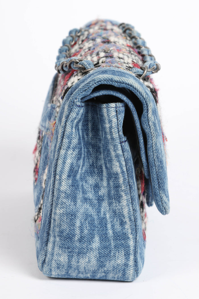 2010s Chanel Denim and Tweed Medium Double Flap Bag