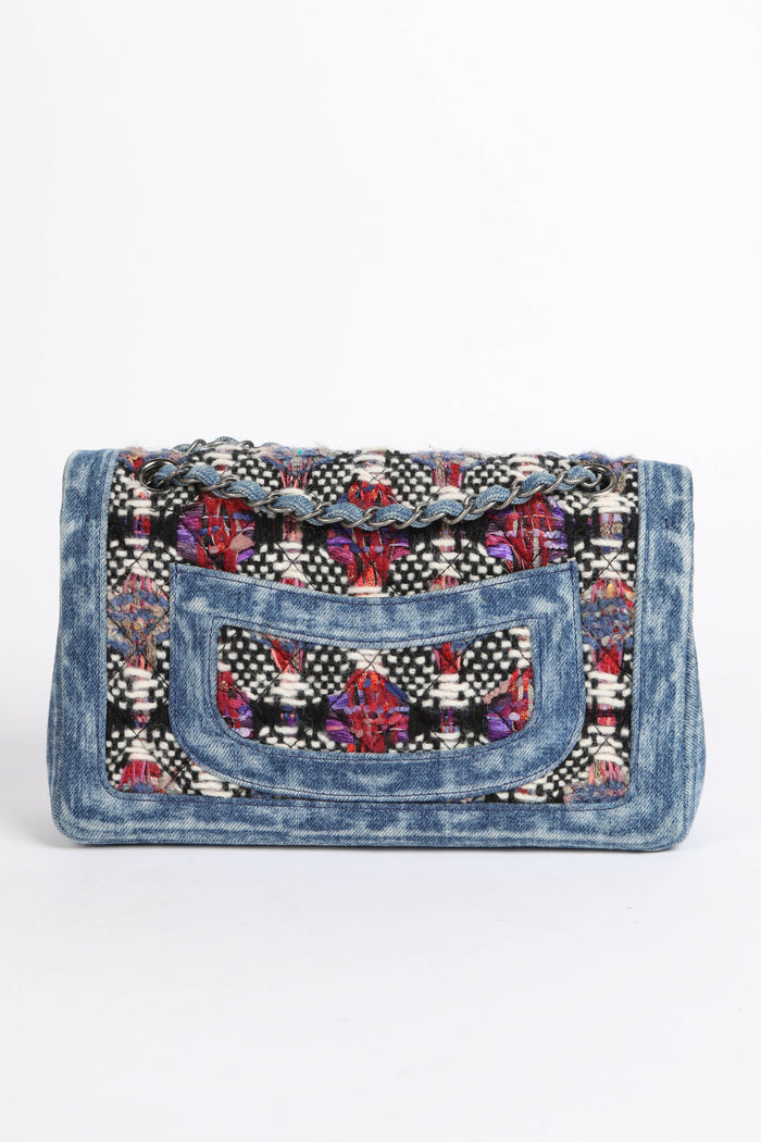 2010s Chanel Denim and Tweed Medium Double Flap Bag