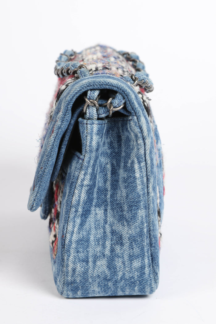 2010s Chanel Denim and Tweed Medium Double Flap Bag