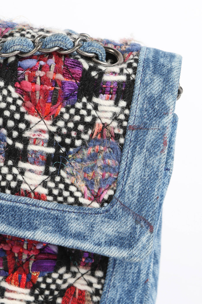 2010s Chanel Denim and Tweed Medium Double Flap Bag
