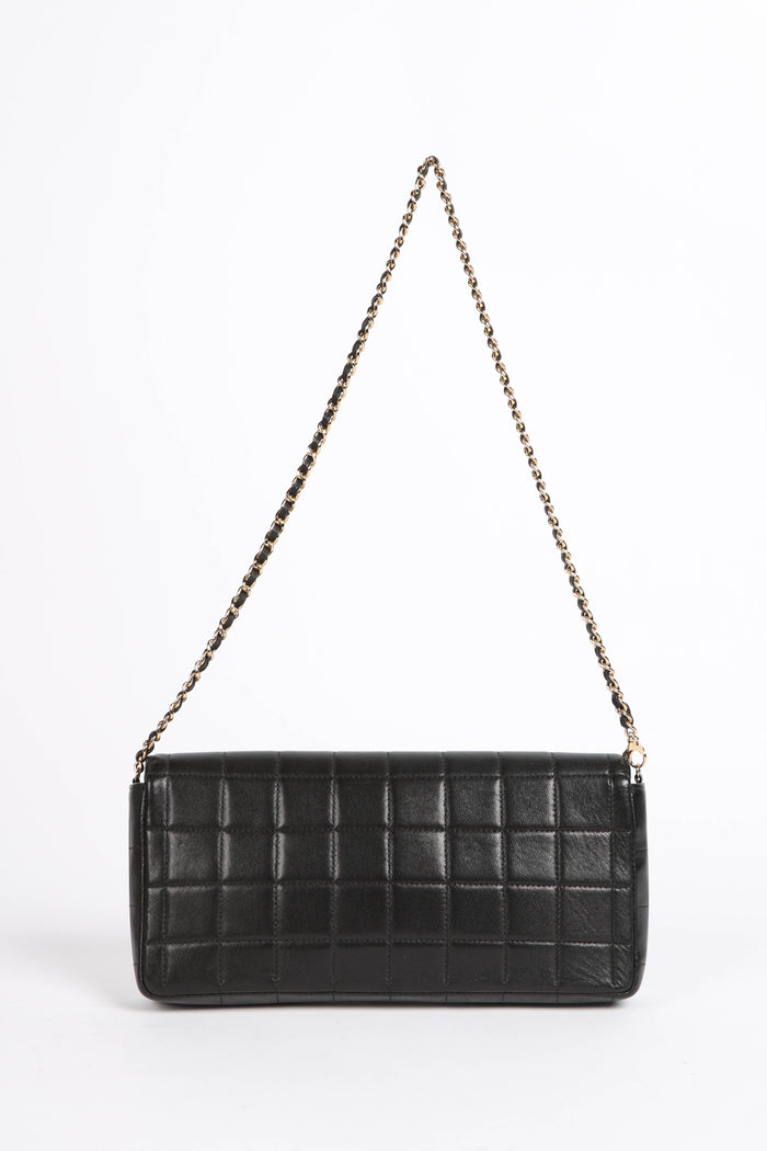 2000s Chanel Black Lambskin Leather East West Chocolate Bar Shoulder Bag