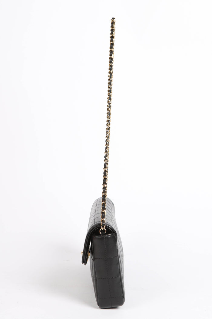 2000s Chanel Black Lambskin Leather East West Chocolate Bar Shoulder Bag