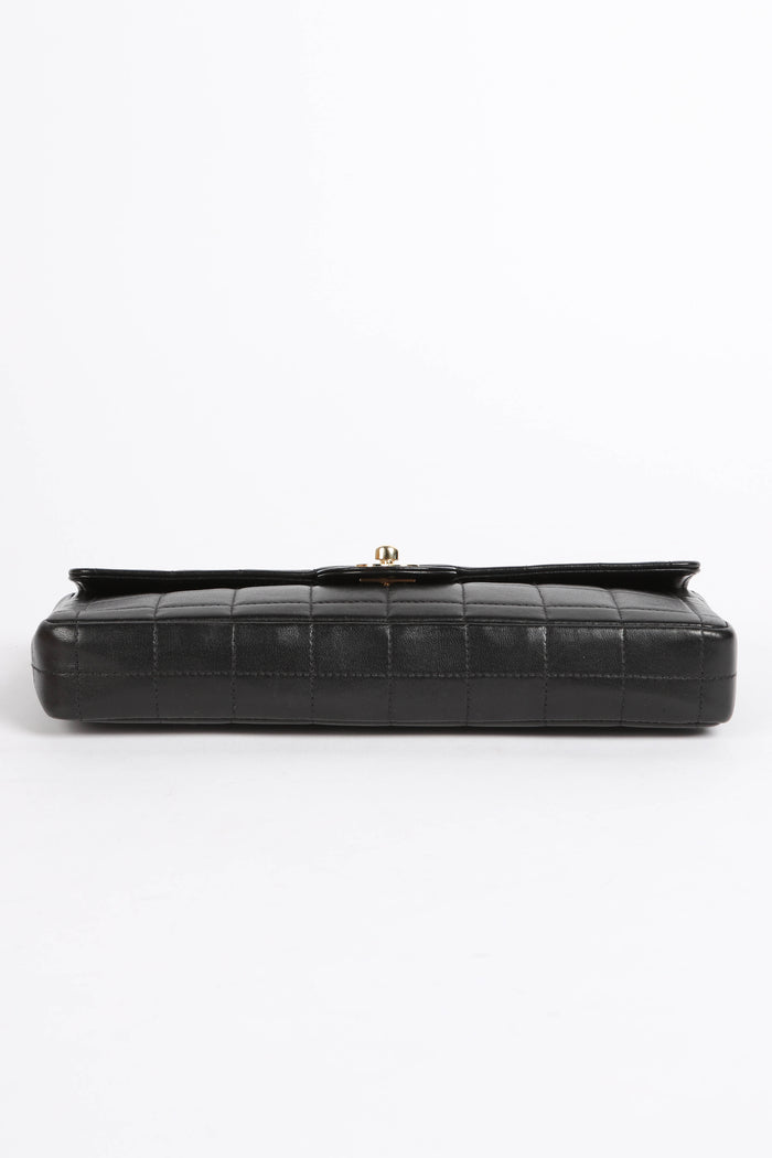 2000s Chanel Black Lambskin Leather East West Chocolate Bar Shoulder Bag
