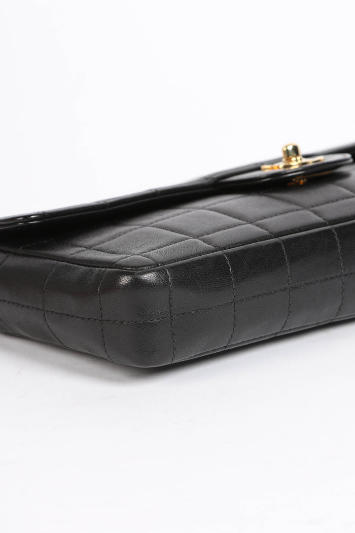 2000s Chanel Black Lambskin Leather East West Chocolate Bar Shoulder Bag