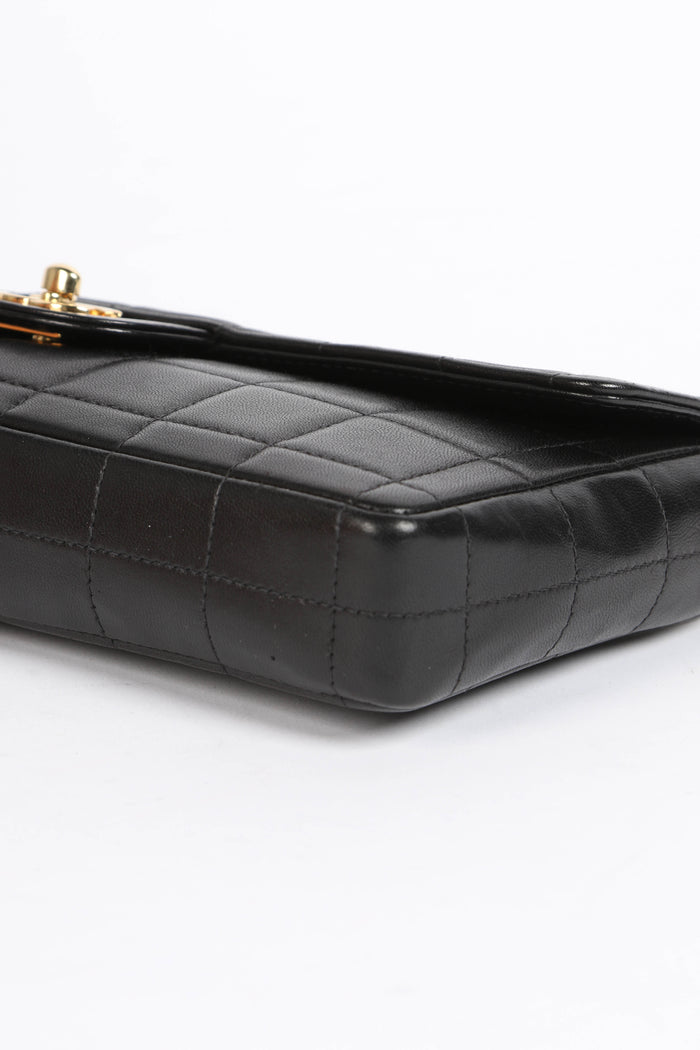 2000s Chanel Black Lambskin Leather East West Chocolate Bar Shoulder Bag