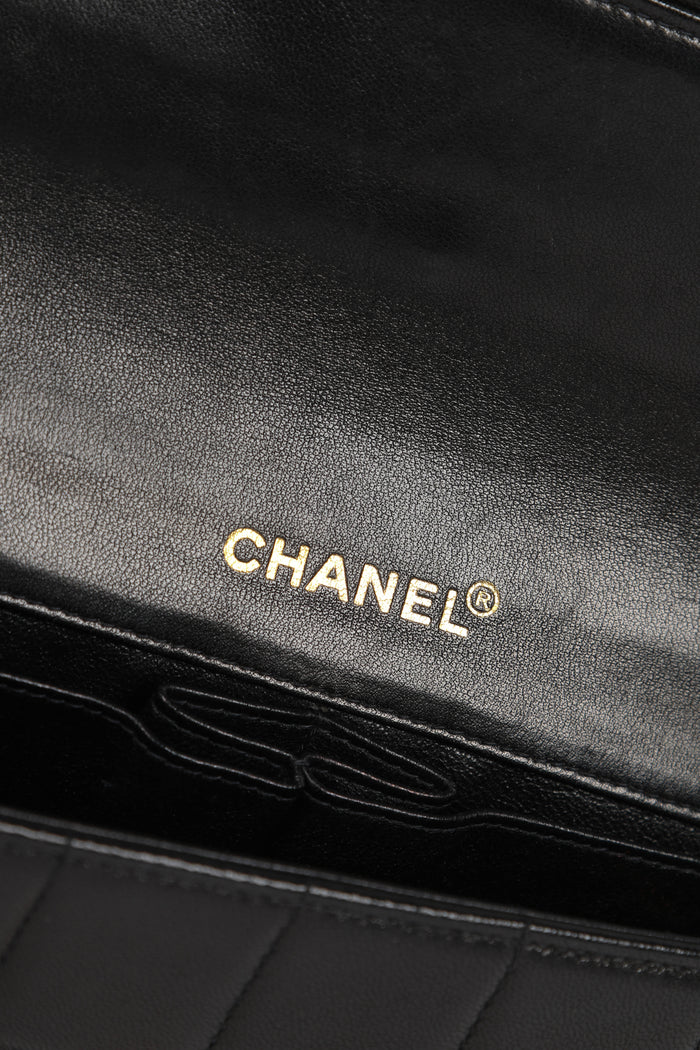 2000s Chanel Black Lambskin Leather East West Chocolate Bar Shoulder Bag