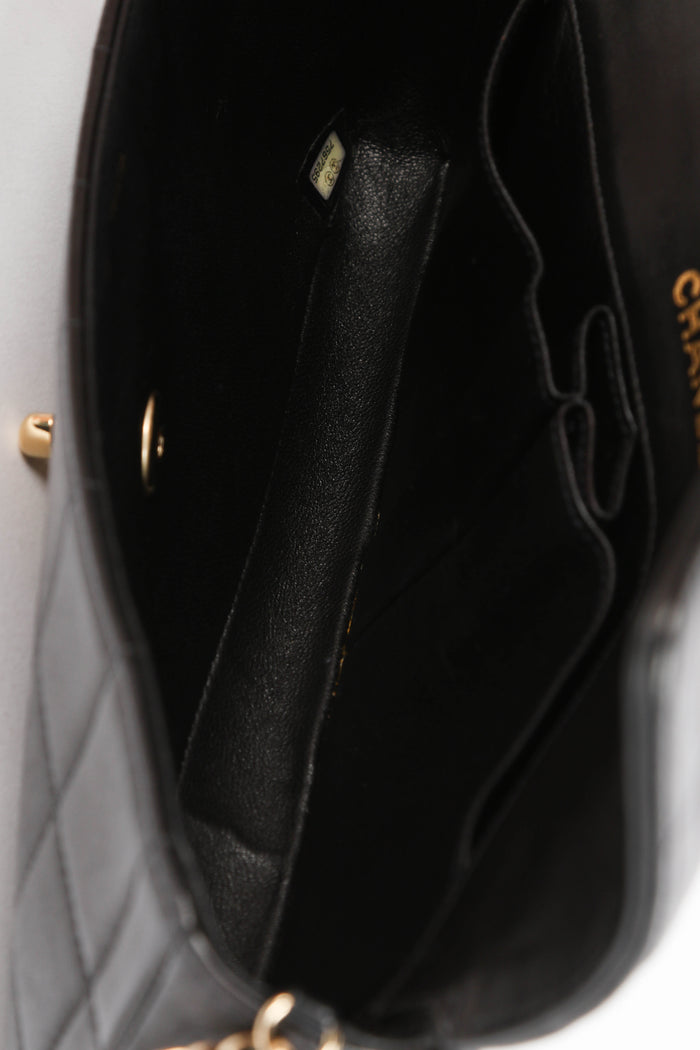 2000s Chanel Black Lambskin Leather East West Chocolate Bar Shoulder Bag