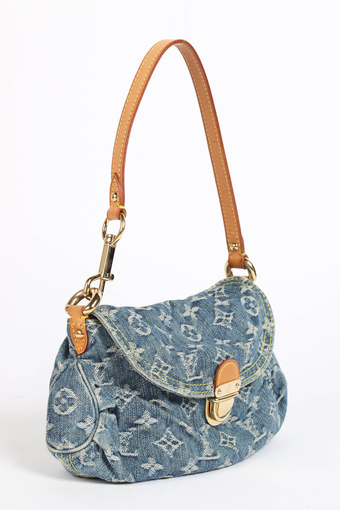 2000s Louis Vuitton Pleaty PM Blue Denim Shoulder Bag