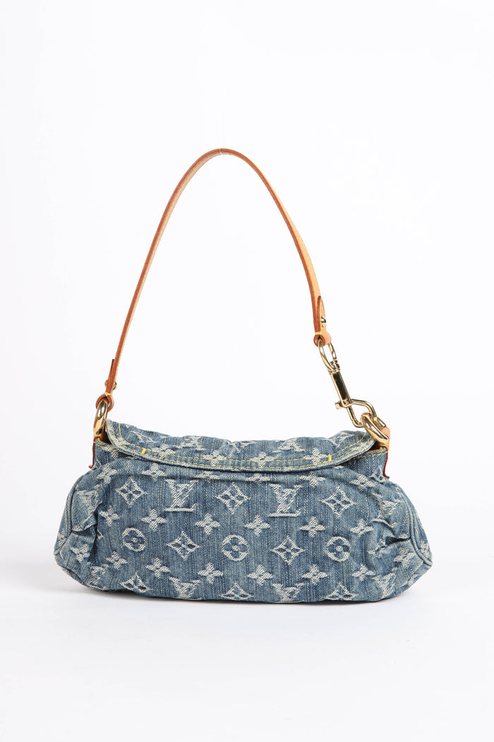 2000s Louis Vuitton Pleaty PM Blue Denim Shoulder Bag