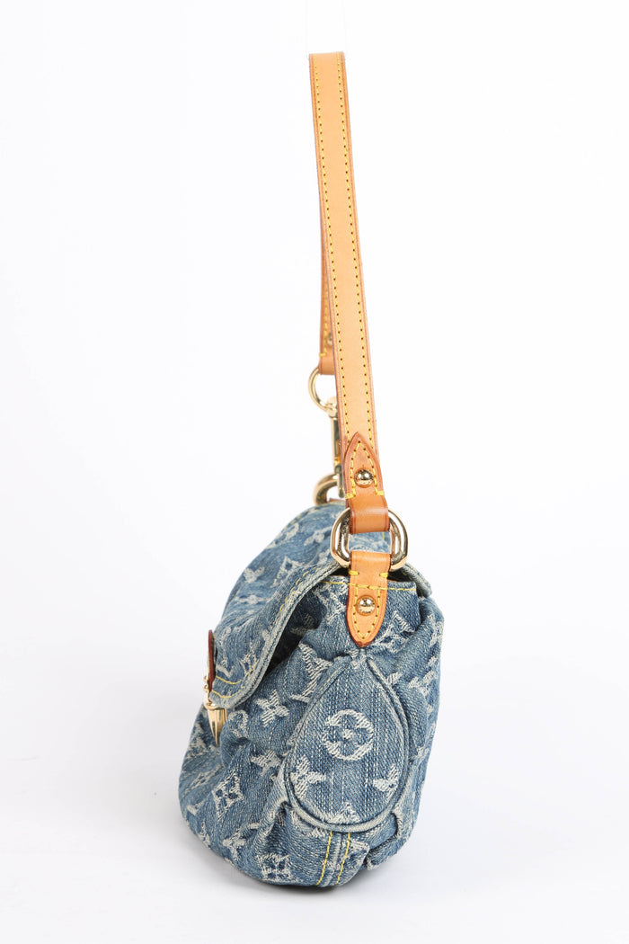 2000s Louis Vuitton Pleaty PM Blue Denim Shoulder Bag