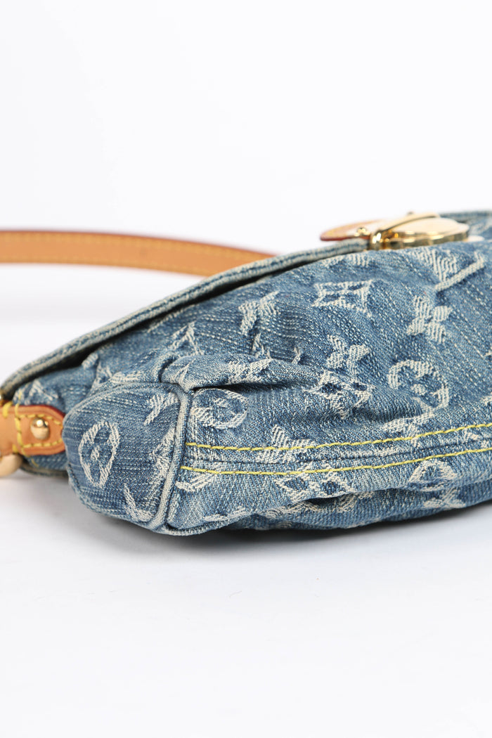 2000s Louis Vuitton Pleaty PM Blue Denim Shoulder Bag