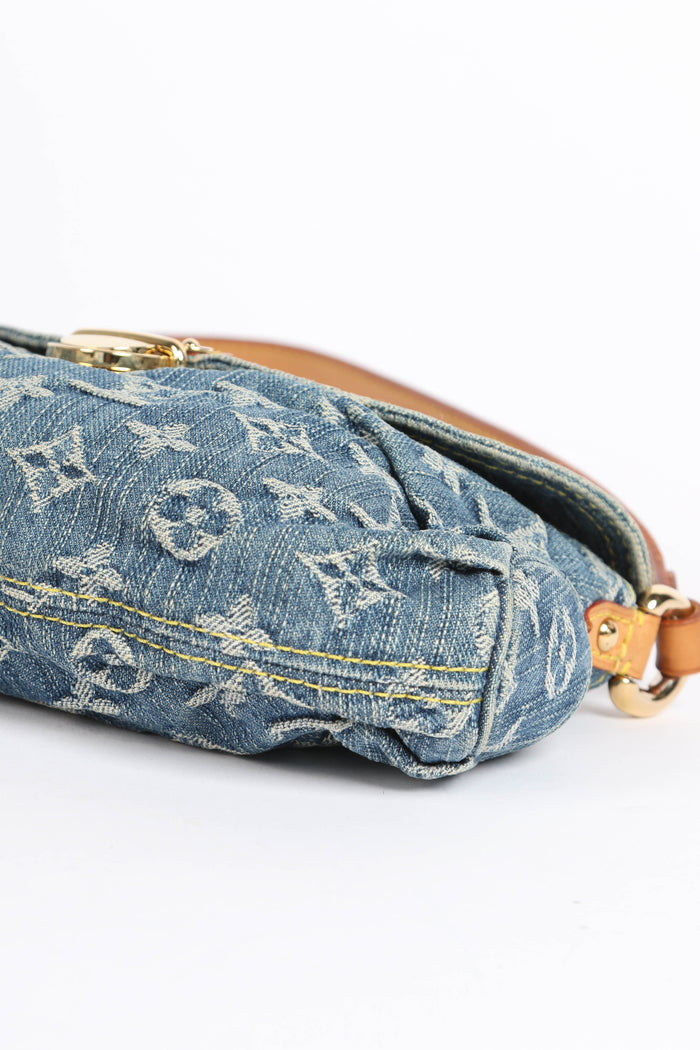 2000s Louis Vuitton Pleaty PM Blue Denim Shoulder Bag