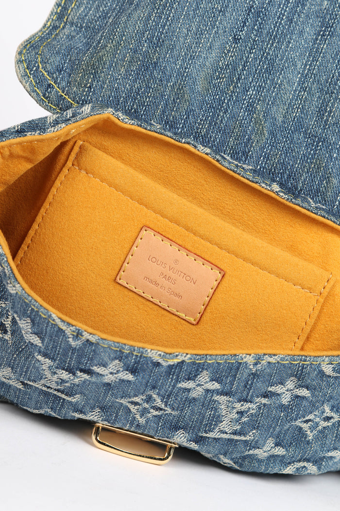 2000s Louis Vuitton Pleaty PM Blue Denim Shoulder Bag
